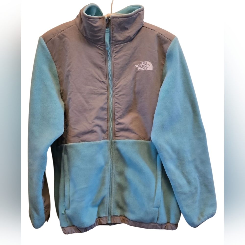The North Face Denali Jacket - Aqua and Gray Kids XL (18) Or Adult XS